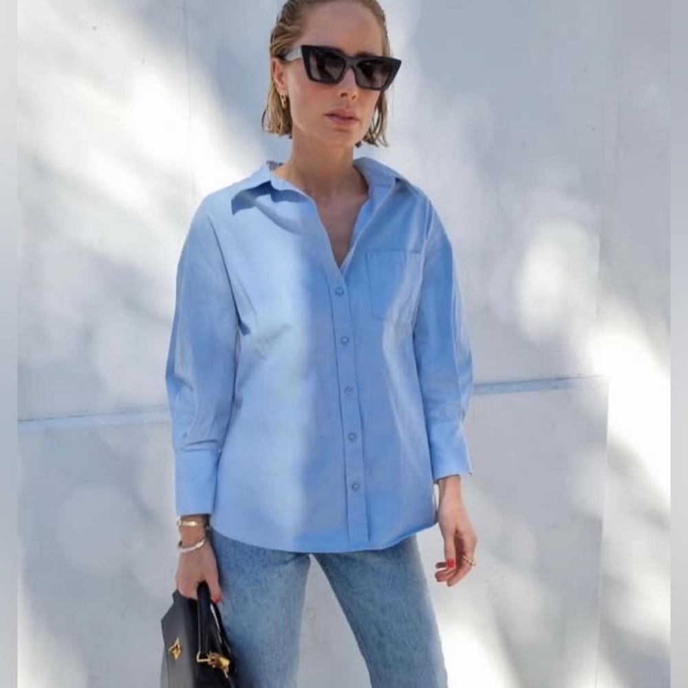 NWT Anine Bing Mika Light Blue Cotton Long-Sleeve Shirt - Picture 4 of 15